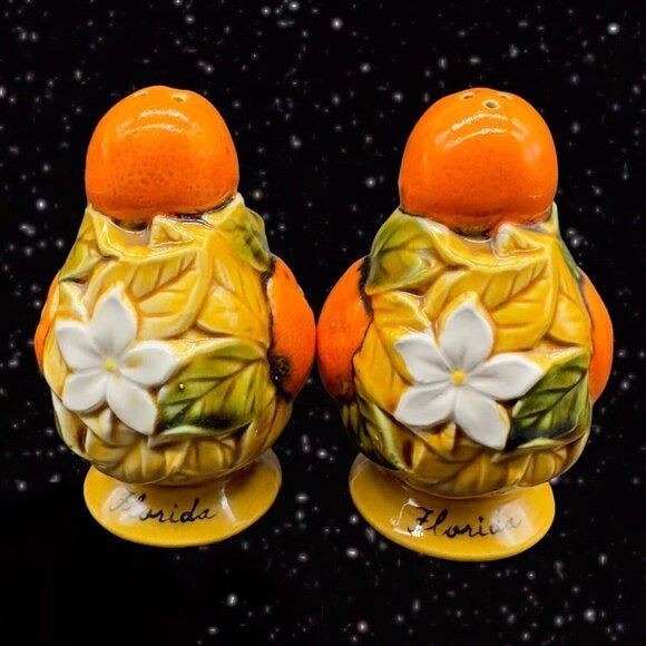 Ceramic Salt and Pepper Shaker Set 2 pcs Frutal Orange Florida Made In Japan 4”T - Picture 10 of 10